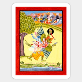 Narayana Vishnu & Lakshmi on Garuda, Apsarasas In Sky 1730 Rajasthan India Sticker